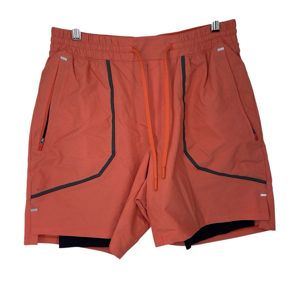 Lululemon Mens Surge Short 2-in-1 Lined Coral Orange Running Athletic Medium